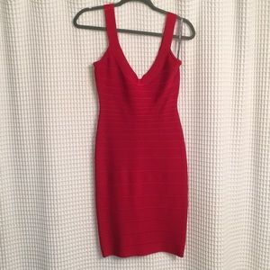 Authentic Lipstick Red Herve Leger Bodycon Dress